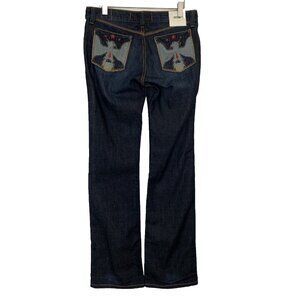 Imagine LA ISKO Y2K Bootcut Denim Jeans Unique Bird Pockets 27x34 RARE NWT